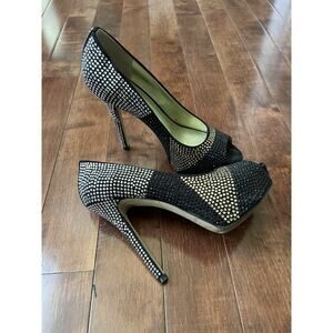 Vintage Enzo Angiolini Black Silver Gold Pumps Heels Rhinestone Women’s 8 1/2